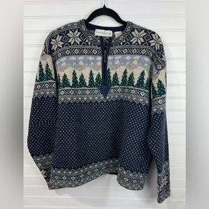 Paris Sport Club women’s wool Nordic winter tree mountain sweater. Size Large
